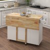Kitchen Island with Spice Rack, Towel Rack and Extensible Solid Wood Table Top, Trolley Carts On Wheels, Rolling Kitchen Island Cart,3 Drawer, 2 Doors - 3 of 4