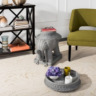 Gray Rattan Elephant Round Storage Accent Table