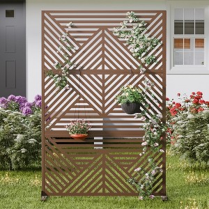 PexFix 72 in. x 47 in. Outdoor Metal Privacy Screen Garden Fence in Geometry Pattern in Brown - 1 of 4