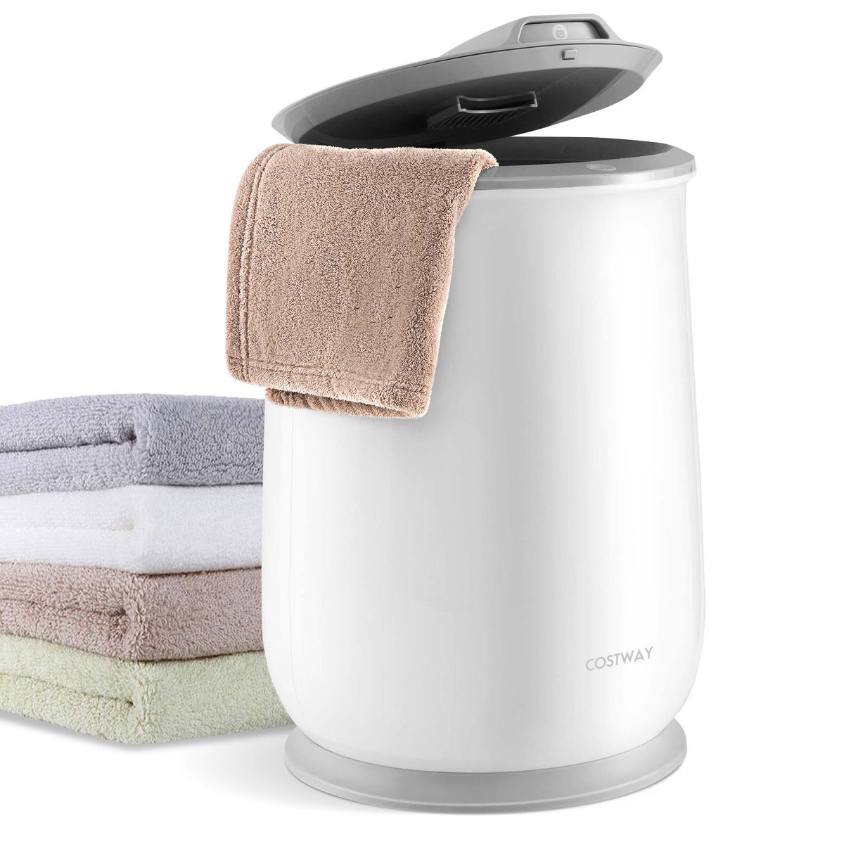 Costway Towel Warmer Bucket Bathroom 21L Towel Heater with Flip-top Lid & Auto Shut Off Grey