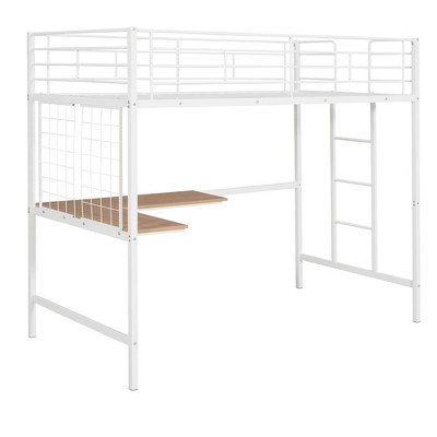 NicBex Metal Loft Bed with Built-in Desk and Metal Grid for Kids Teens Adults,White/Black