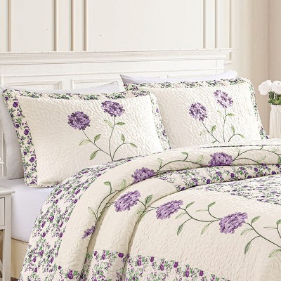 Lavender Floral Embroidered Standard/Queen Polyester Pillow Sham
