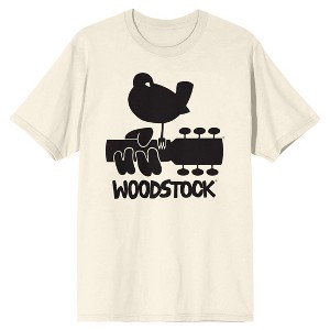 Woodstock Bird On Guitar Crew Neck Short Sleeve Natural Men's T-shirt - 1 of 3