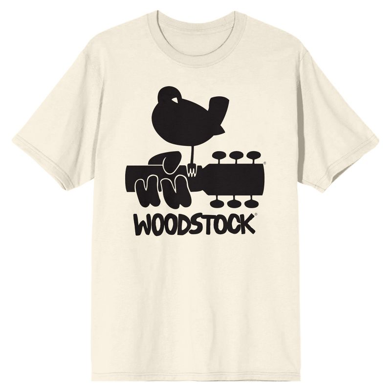 Woodstock Bird On Guitar Crew Neck Short Sleeve Natural Men's T-shirt, 1 of 4