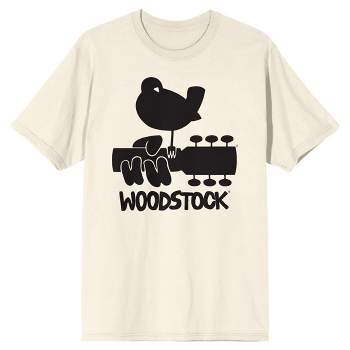 Woodstock Bird On Guitar Crew Neck Short Sleeve Natural Men's T-shirt