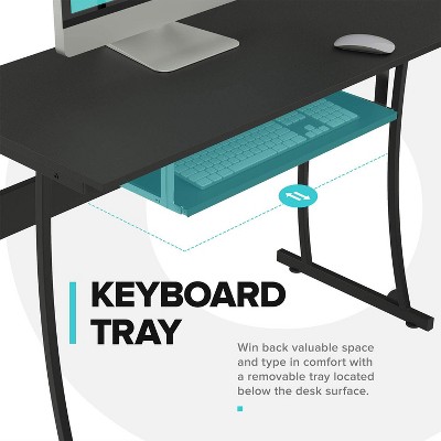 Sleek Black L-Shaped Adjustable Computer Desk with Keyboard Tray