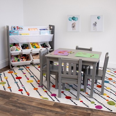 Gray and White 4-Tier Kids' Storage Organizer with Bookrack