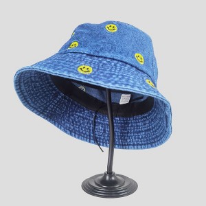 Anna-Kaci Women's Denim Bucket Hat Foldable with Smiley Face Embroidery - 1 of 4