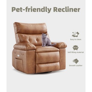 PU Leather Manual Recliner, 360 Degree Rotating Adult Rocking Chair with Side Pockets, Modern Single Sofa Recliner, Beige - 1 of 4