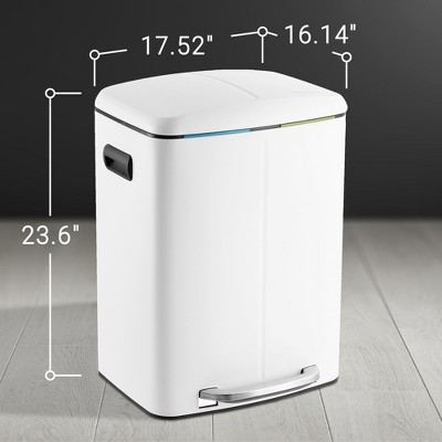 White Stainless Steel Rectangular Pedal Trash Can with Soft-Close Lid