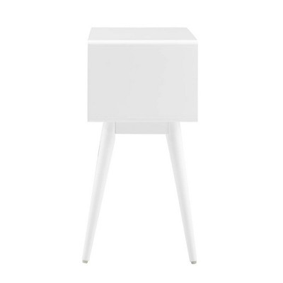 Mid-Century Modern White Wood and Metal Nightstand with Dual Drawers