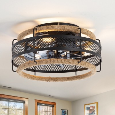 Airsurfer 12.5-inch Black 7-Blade Enclosed Caged Ceiling Fan with Remote and Light