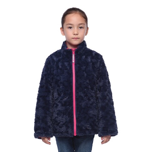 Rokka&Rolla Girls' Reversible Fleece Jacket Puffer Coat-Navy/Rose Pink, Size 4-5