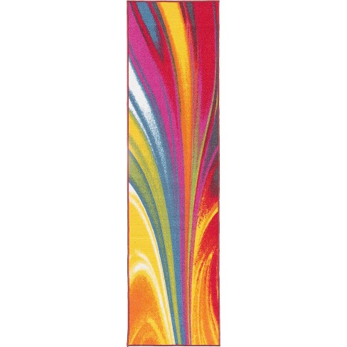 World Rug Gallery Modern Contemporary Waves Multicolored Non-slip (non ...