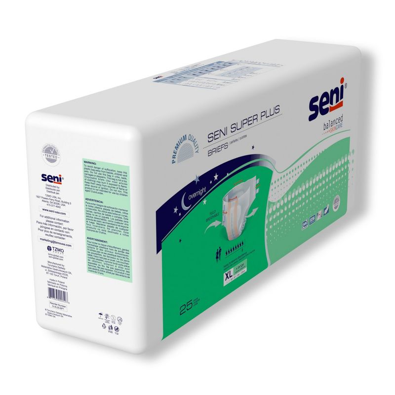 Seni Super Plus Adult Incontinence Brief XL Heavy Absorbency Breathable / Overnight, S-XL25-BP1, Severe, 3 of 7