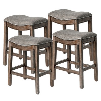Maven Lane Adrien Upholstered Backless Saddle Kitchen Stool, Set of 4
