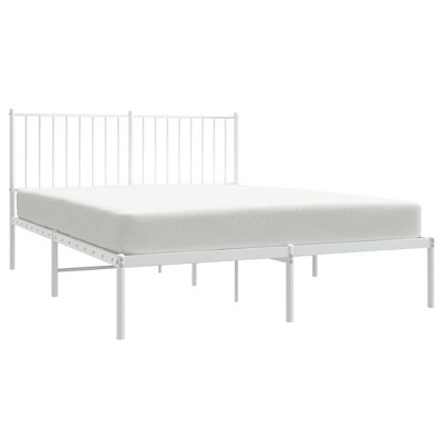 vidaXL Classic White Metal Bed Frame with Detailed Headboard, Powder-Coated Steel Construction