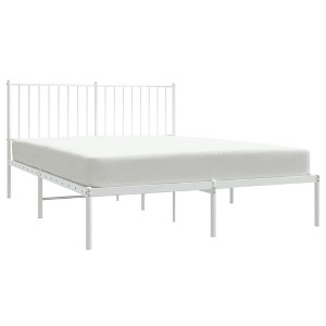 vidaXL Classic White Metal Bed Frame with Detailed Headboard, Powder-Coated Steel Construction - 1 of 4