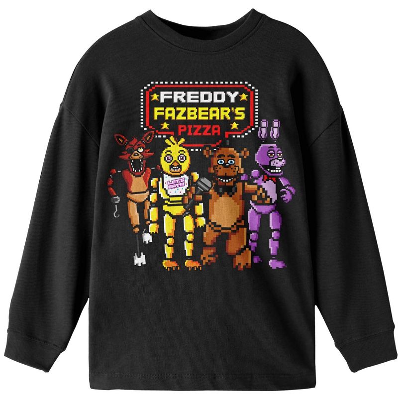 Five Nights At Freddy's Freddy Fazbear's Pizza Boy's Black Long Sleeve Shirt, 1 of 2