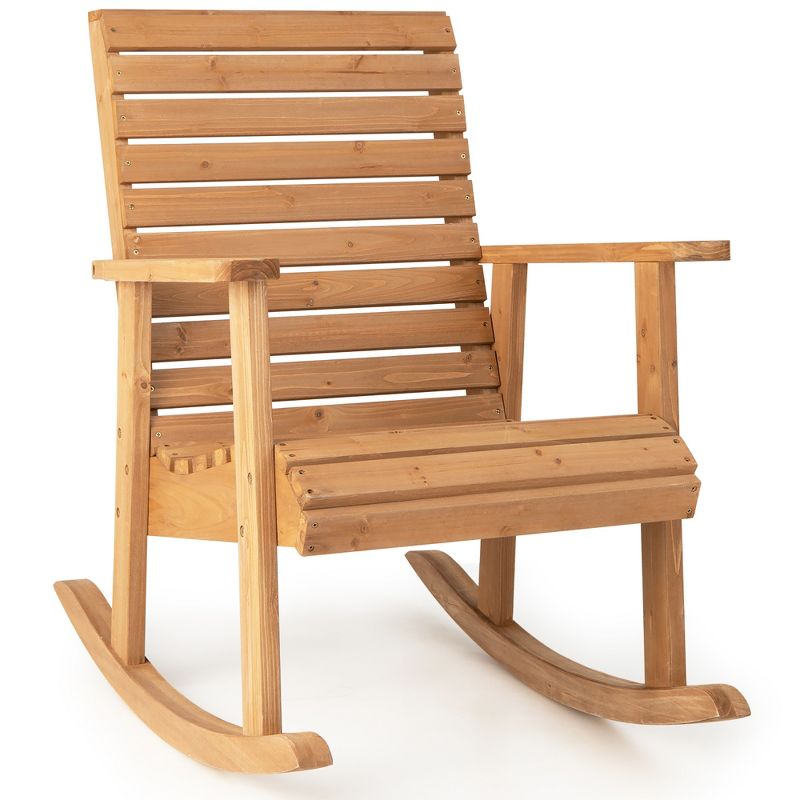 Costway Patio Wooden Rocking Chair High Back Fir Wood Armchair Natural Garden Yard, 1 of 10