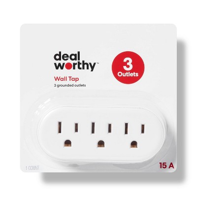 3 Outlet Wall Tap White - Dealworthy™: Multi Plug Extender, 6 Outlet Adapter, 15A, 1 Year Warranty