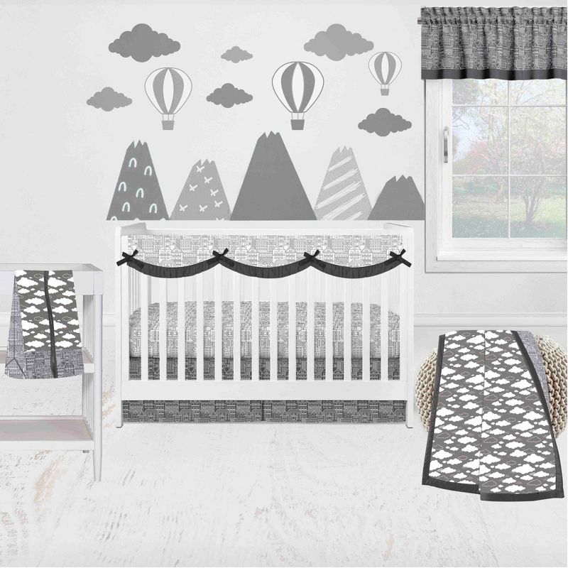 Bacati - Clouds in the City White/Gray set of 2 Small Side Crib Rail Guard Covers, 5 of 7