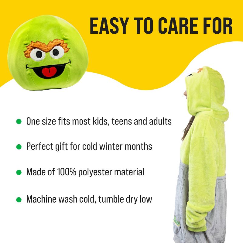 Plushible Sesame Street Oscar the Grouch Adult Snugible Blanket Hoodie & Pillow, 6 of 9
