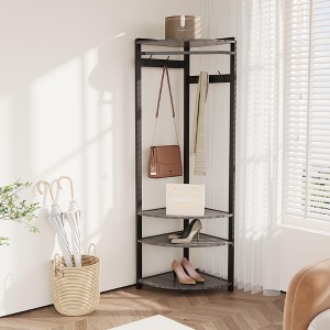 Corner Hall Tree With Shoe Bench Entryway, Corner Coat Rack With 6 Double Hooks, Corner Clothes Rack With Corner Tree With Shoe Bench Shelf - 1 of 4