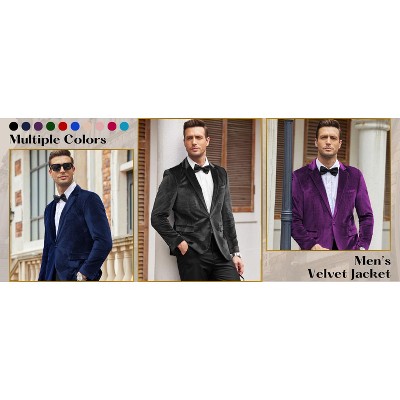 COOFANDY Men's Velvet Blazer Notched Lapel Velour Suit Jacket One Button Tuxedo Jackets for Wedding Prom Party Dinner Red M — фото 5