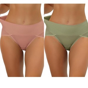 Allegra K Women's Hi-Cut Ribbed High Waist Tummy Control Available in Plus Size Briefs 2 Packs - 1 of 4