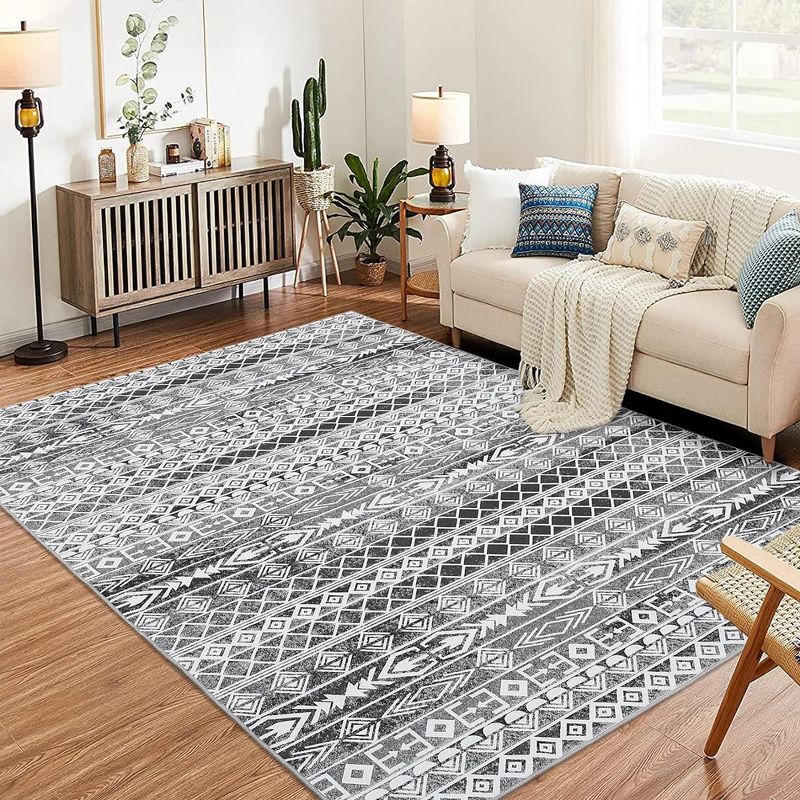 Whizmax Moroccan Geometric Area Rug, Non-Shedding,Stain-Resistant Non-Slip Foldable Indoor Mat,Grey, 3 of 6