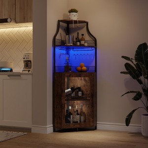 Corner Bar Cabinet with LED Strip, Glass Holder Adjustble Shelf, 5-Tiers Liquor Cabinet Bar Cabinet for Home, Corner Display Cabinet for Small Space - 1 of 4
