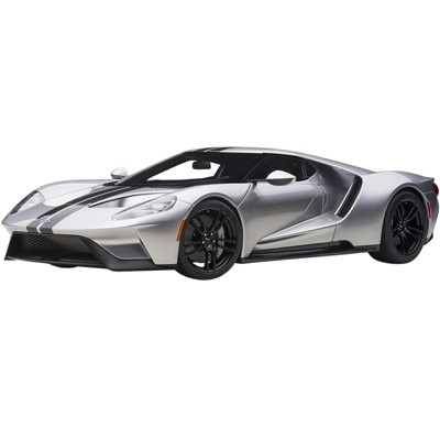 2017 Ford GT Ingot Silver Metallic with Black Stripes 1/12 Model Car by Autoart