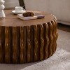 31.5" Drum Fluted Coffee Table,Mid-Century Modern Round Center Table with Wooden Pedestal Base for Living Room-Baofuwish - 3 of 4
