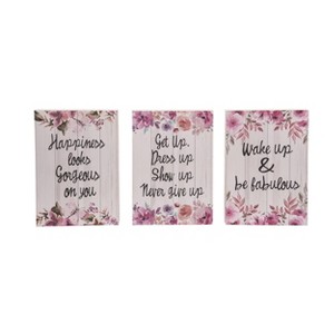 Transpac MDF Fabulous Flower Decor Block Set of 3 Spring Home Decorations - 1 of 1