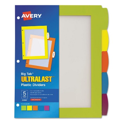 Avery Big Tab Ultralast Plastic Dividers Multicolor 5-Tab 8 1/2 x 11 24900