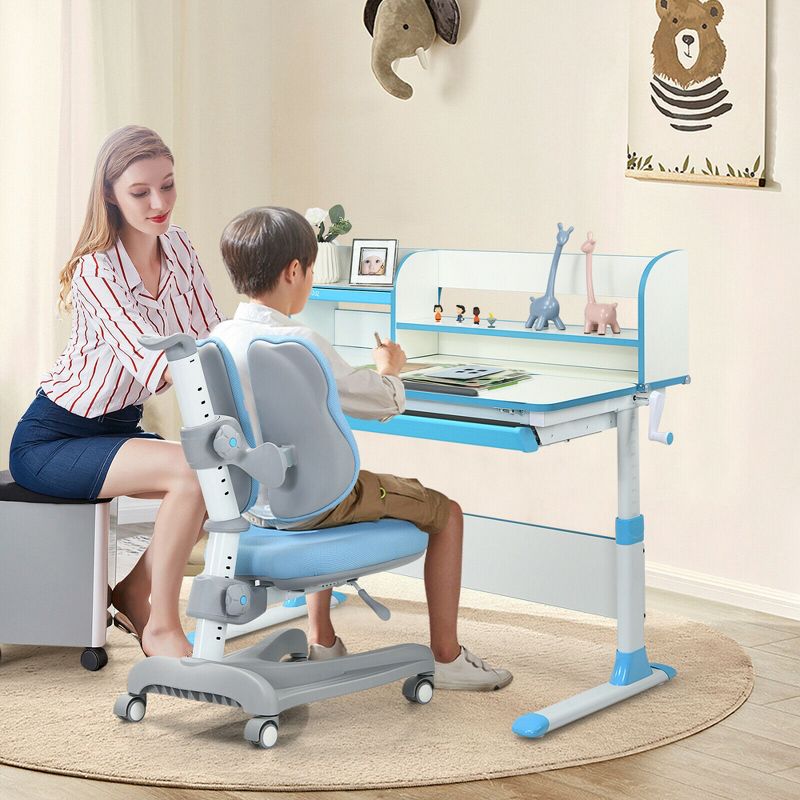 Costway Adjustable Kids Study Desk Drafting Table Chair Set w/ Bookshelf, 4 of 11