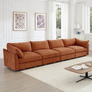VASIP Modular Sectional Sofa with Ottoman& Storage Drawers, L-Shaped 3-Seate Features Crescent Armrests & Wraparound Cushions for Living Room,Orange - 1 of 4