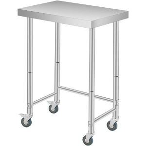 Silver Stainless Steel Utility Work Tables  with Open Base Single Tier, Kitchen Prep Table for Restaurant, Garage, Workshop - 1 of 4