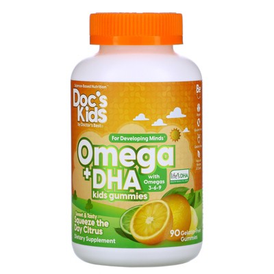 Doctor's Best Doc's Kids, Omega + DHA Kids Gummies, Citrus, 90 Gelatin-Free Gummies, Omegas and Fish Oil