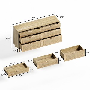 Gulches 59" Natural Rattan 6-Drawer Dresser, Metal Handle & Wood Legs Storage Cabinet for Bedroom, Hallway & Living Room - 1 of 4
