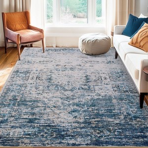 Ombre Vintage Area Rug Distressed Washable Living Room Bedroom Rug Indoor Carpet Ultra-Thin Soft Rug for Office Dining Room Non-Slip - 1 of 4