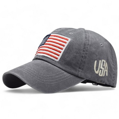 Alilang Denim Baseball Cap with USA Embroidery and American Flag Patch- One Size Fits Most, Gray