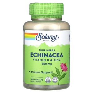 Solaray True Herbs, Echinacea, Vitamin C & Zinc, 100 VegCaps - 1 of 4