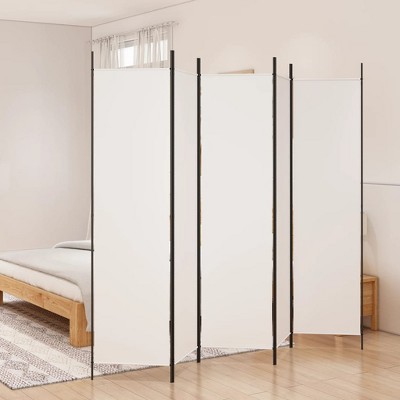 vidaXL 5-Panel Room Divider in White - 98.4"x78.7" - Durable Polyester Fabric, Iron Material - Foldable, Versatile Function for Bedroom, Living Space