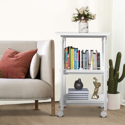 White Adjustable 3-Tier Rolling Printer Cart with Storage Shelves
