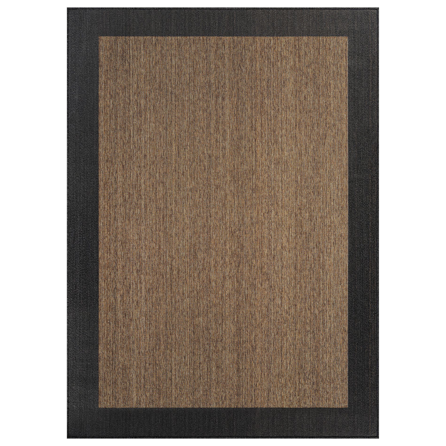 World Rug Gallery Geometric Border Indoor/Outdoor Flat Woven Area Rug - Natural Jute-Style, Easy-Care Patio Rug for Backyard Porch Deck Balcony