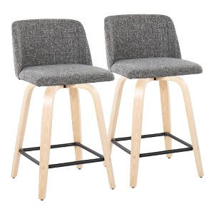 24" Contemporary Swivel Counter Stool with Padded Seat and Square Metal Footrest for Kitchen or Dining Area, Set of 2 - 1 of 4