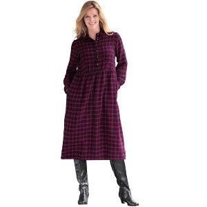 Woman Within Plus Size Plaid Flannel A-Line Shirtdress - 1 of 4