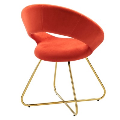 Gold Orange Velvet Upholstered Side Chair with Metal Legs